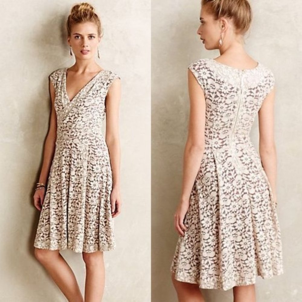 ANTHRO NWT Brushed Lace Dress Ivory Fit&Flare Sz S